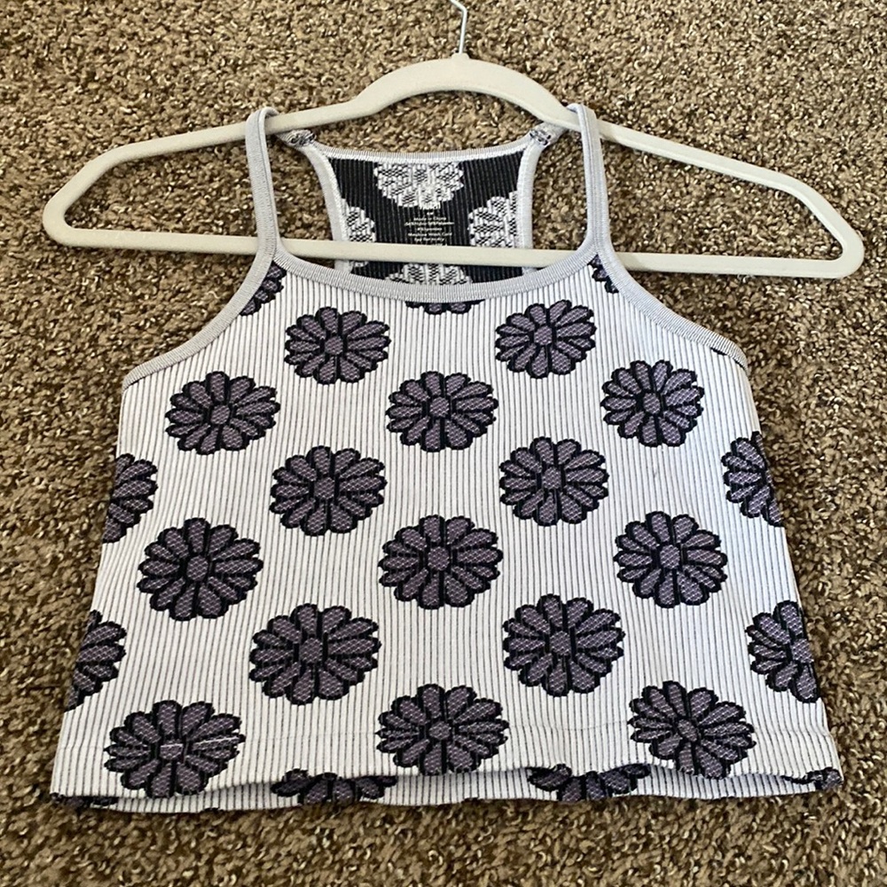 Purple flower pattern crop top shirt